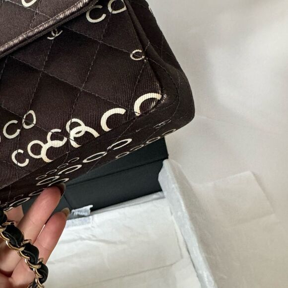 Chanel Canvas Coco Print Quilted Medium Classic Flap Double Flap Black White - Picture 8 of 16